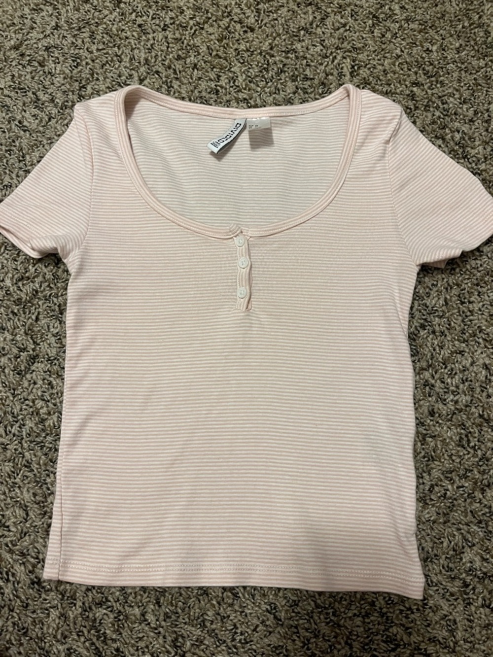 H&M Pale Pink Striped Ribbed Henley Top